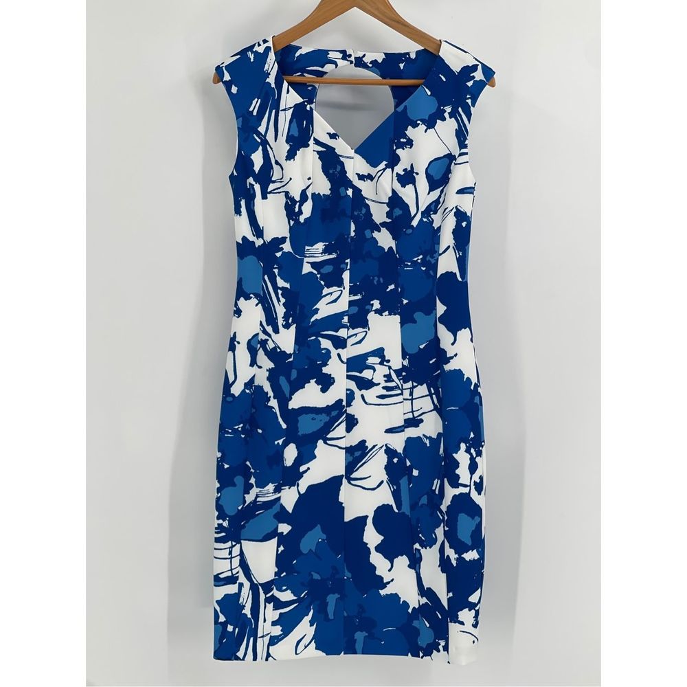 J Peterman Dress Sheath Women Size 6 Blue White Floral Sleeveless New‎ No Tag